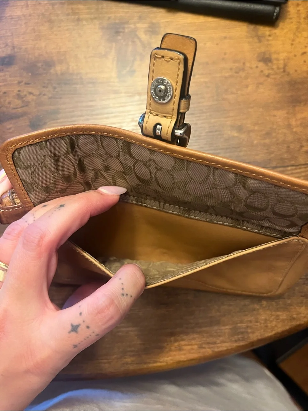 Coach Leather Wristlet Clutch in Tan